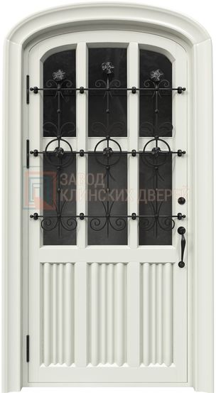 Арочная дверь с МДФ панелью с виноритом со стеклом и ковкой АР-106 с МДФ панелью с виноритом со стеклом и ковкой АР-106